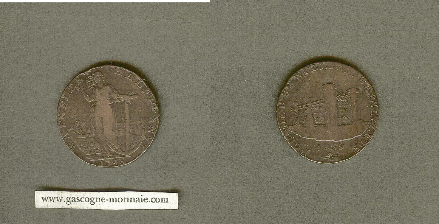 English token Wainflete halfpenny 1793 gF